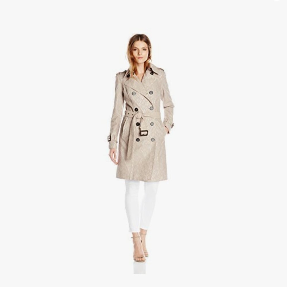*BCBGeneration Women's Belted Lace Beige Trench Coat